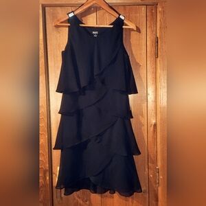 SLNY Black Ruffled Midi Dress